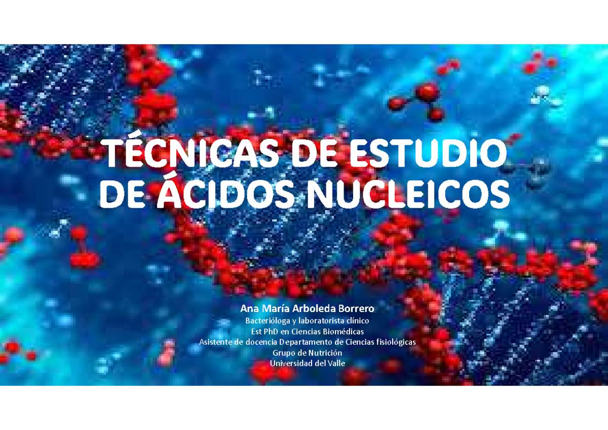 Técnicas DE Estudio DE Ácidos Nucleicos TÉCNICAS DE ESTUDIO DE ÁCIDOS