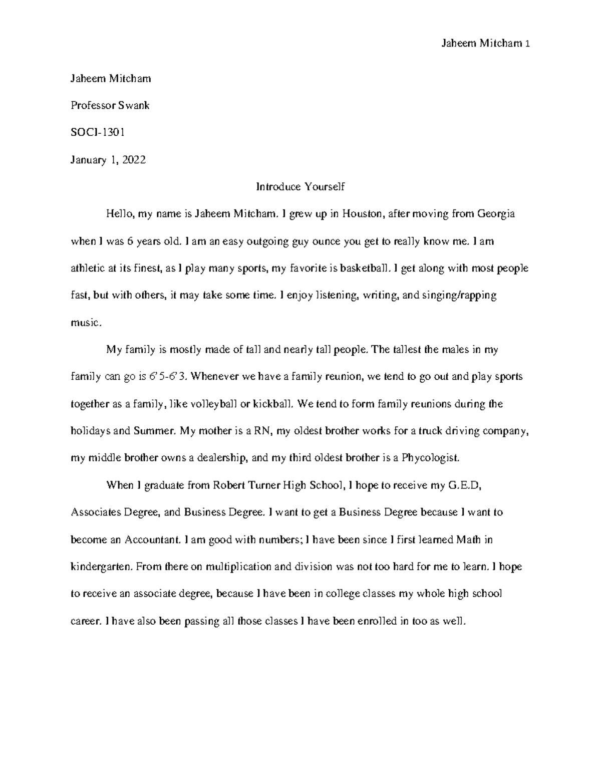 Document 121 - Work Work Work - Jaheem Mitcham 1 Jaheem Mitcham ...