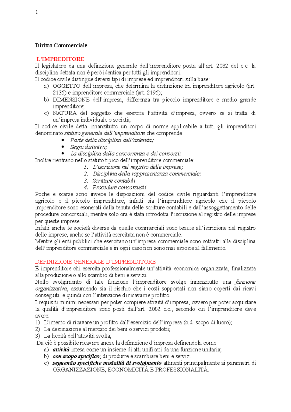 Riassunto- Diritto Commerciale - 1 Diritto Commerciale Il Legislatore ...