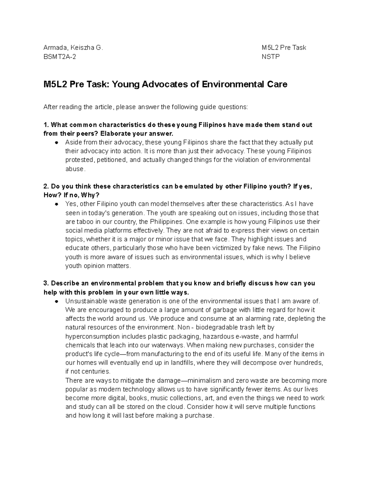 Armada M5L2 Pre Task NSTP - Armada, Keiszha G. M5L2 Pre Task BSMT2A-2 ...
