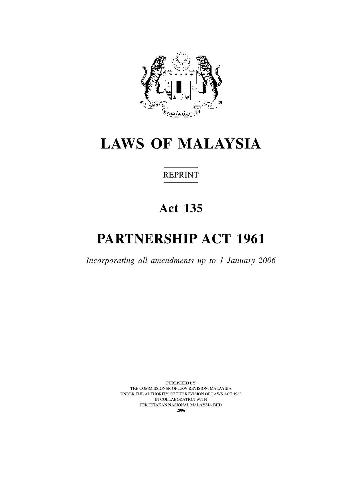 Act 135 partnership act 1961 - LAWS OF MALAYSIA REPRINT Act 135