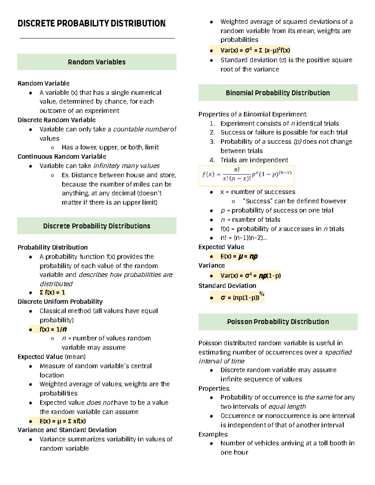 OPRE 3360 Chapter 5 Notes - Discrete Probability Distribution ...