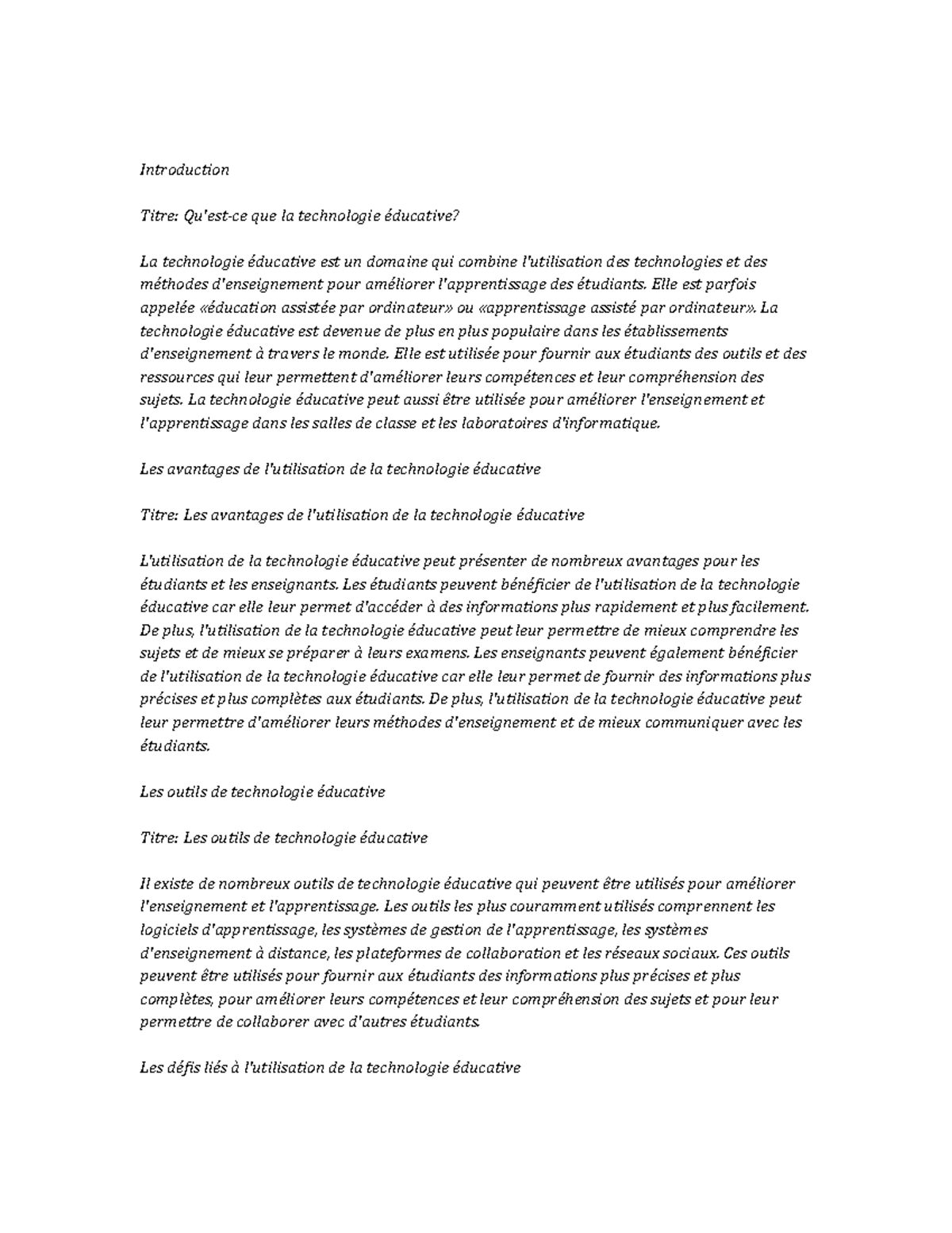 Educational Technology Study Notes - Introduction Titre: Qu'est-ce que ...