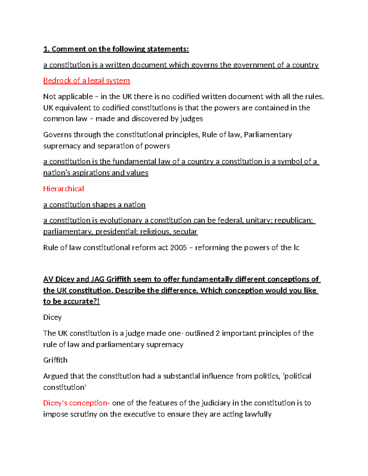 Tutorial 1 prep (intro to constitutions) - Comment on the following ...