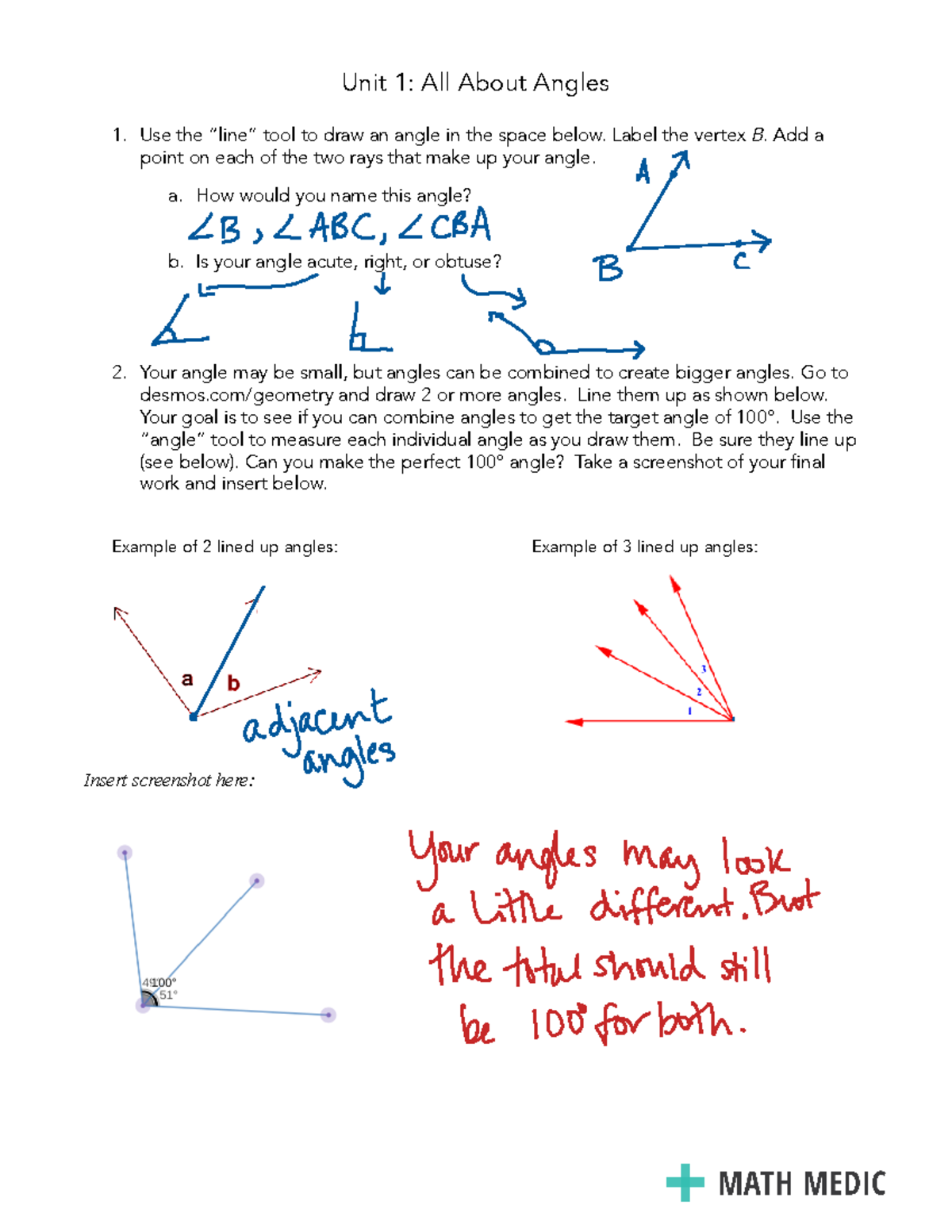 Geom Unit 1 Lesson 6 - All About Angles ANS KEY - Unit 1: All About ...