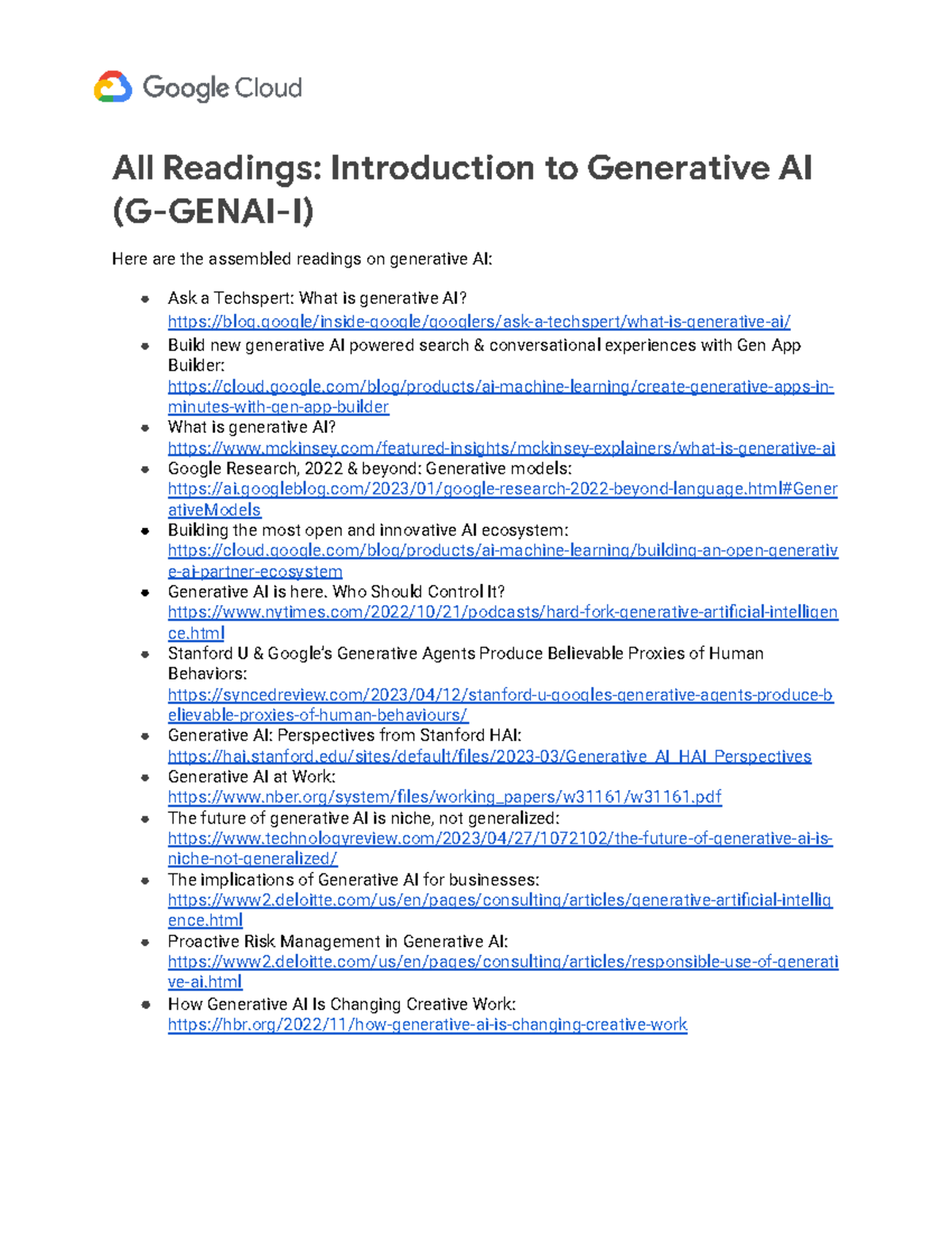 Introduction to Generative AI - All Readings: Introduction to ...