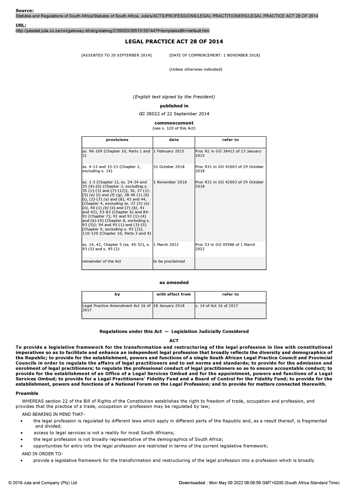 Legal Practice Act 28 Of 2014 Source Statutes And Regulations Of