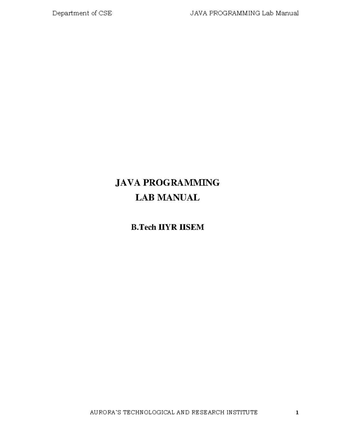 JAVA Programming Manual - JAVA PROGRAMMING LAB MANUAL B IIYR IISEM ...