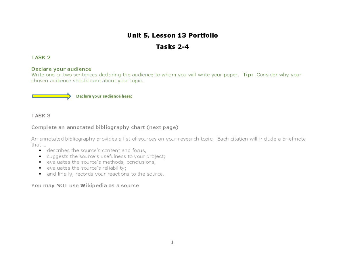 U5L13 Tasks 2 thru 4 - work - Unit 5, Lesson 13 Portfolio Tasks 2- TASK ...