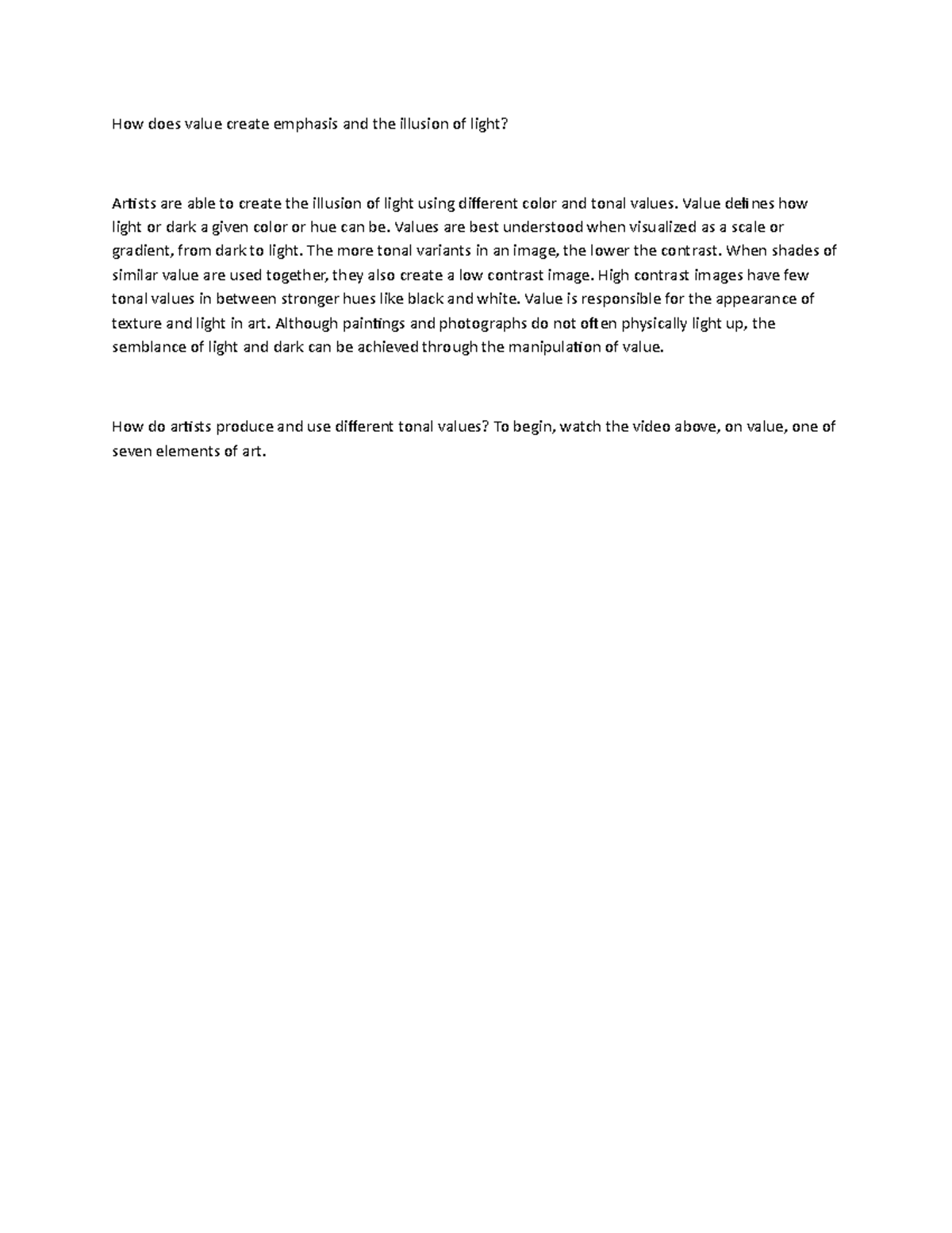 How does value create emphasis and the illusion of light - Value ...