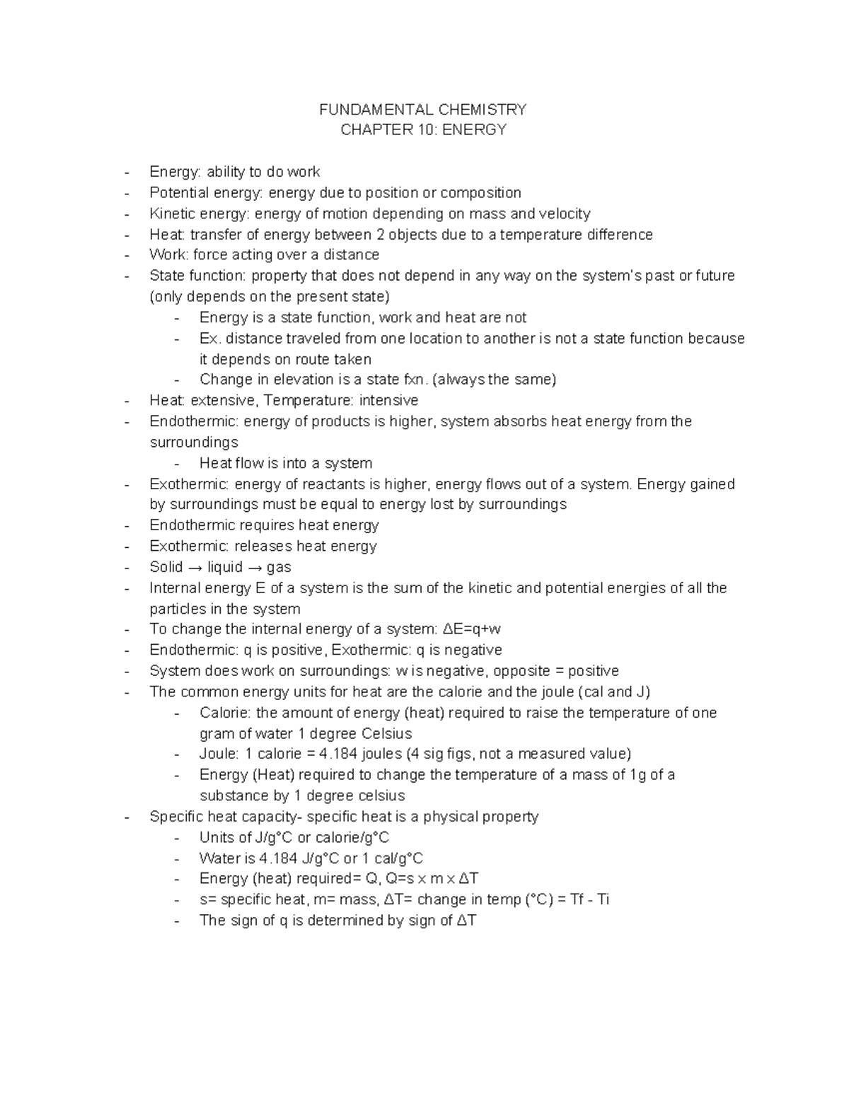 Fundamental Chemistry Chapter 10 Outline - FUNDAMENTAL CHEMISTRY ...