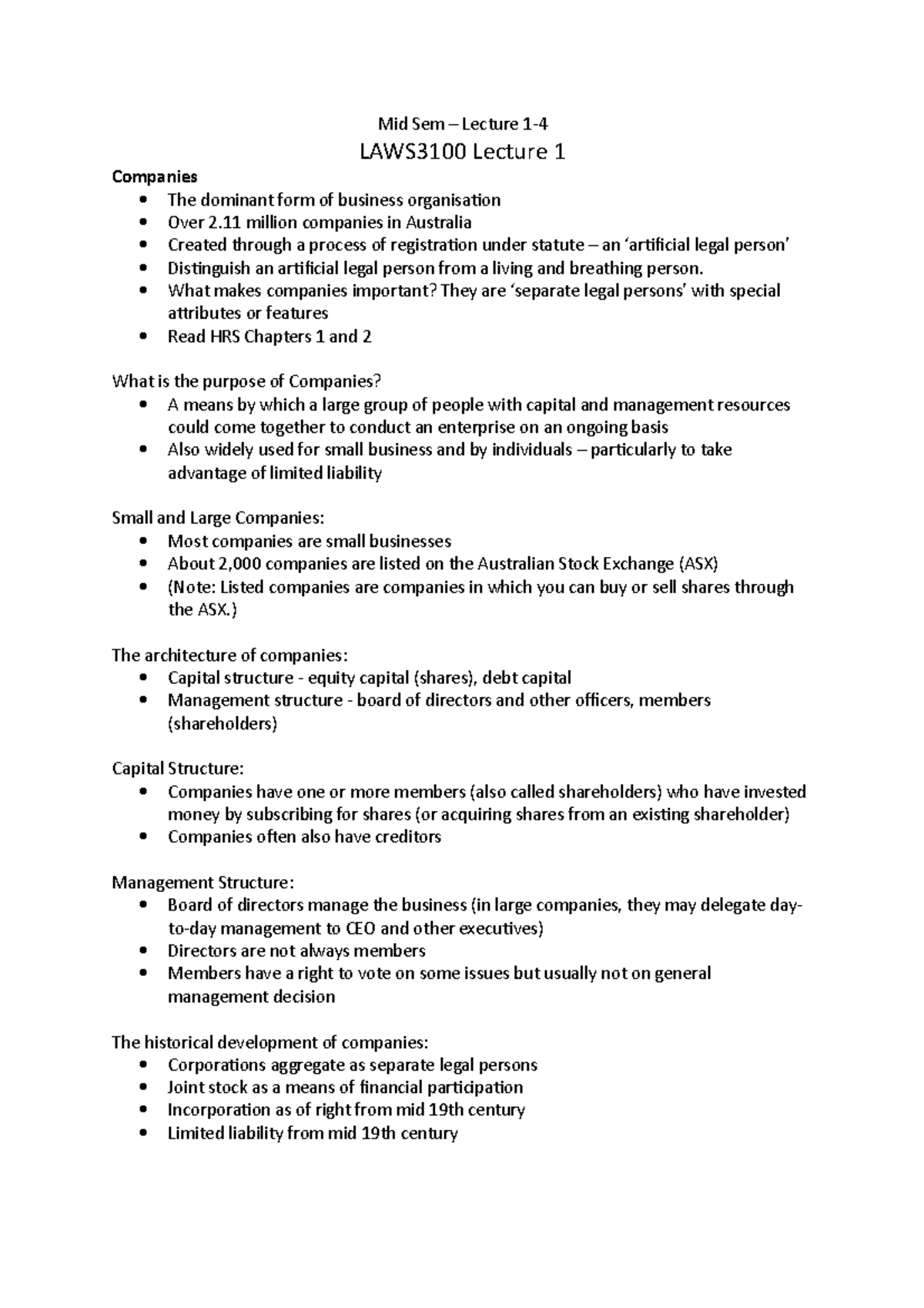 Mid Sem - Mid sem exam notes - Mid Sem – Lecture 1- LAWS3100 Lecture 1 ...