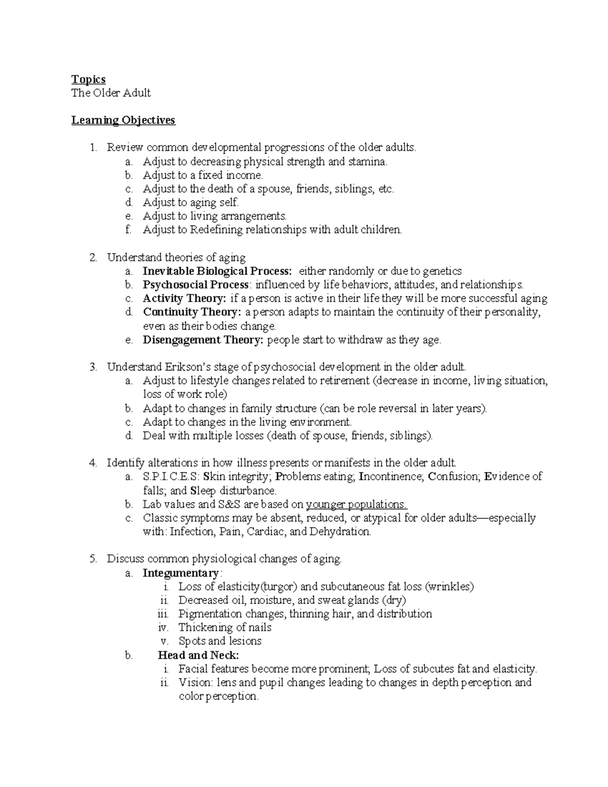 Older Adult Learning Objectives - Review common developmental ...