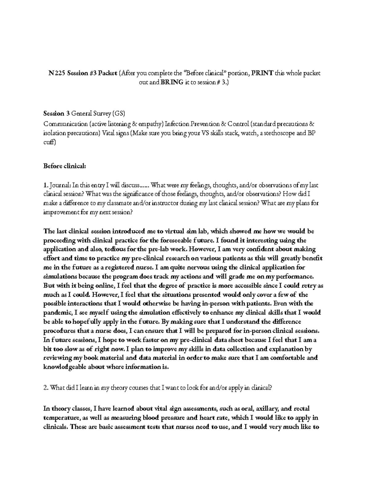 Clinical Session Packet #3 - N225 Session #3 Packet (After you complete ...