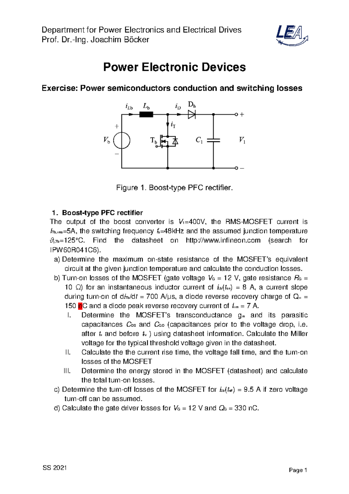 Power Semiconductors Conduction And Switching Losses - SS 2019 Page 1 ...