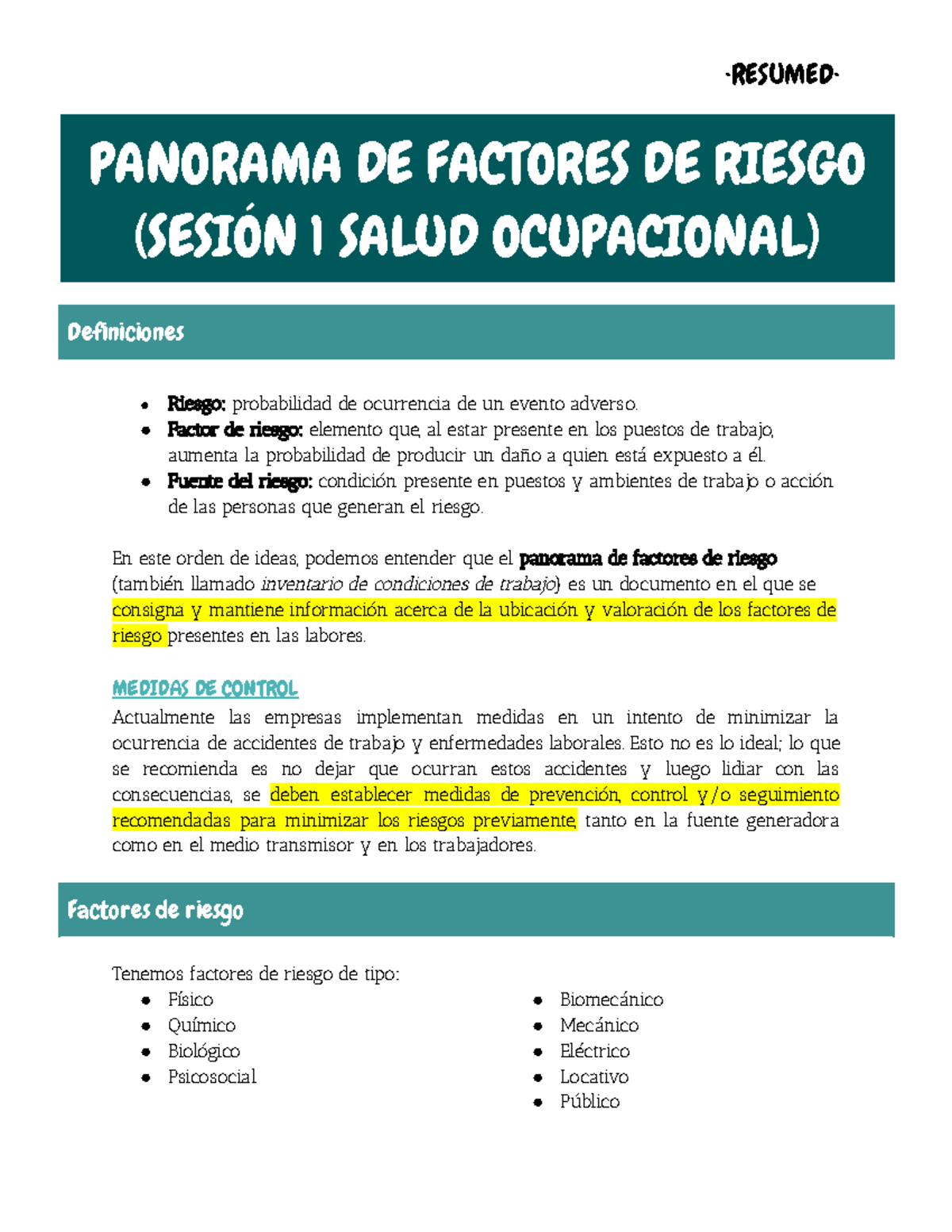 Sesión 1 Salud Ocupacional Panorama De Factores De Riesgo Panorama De Factores De Riesgo