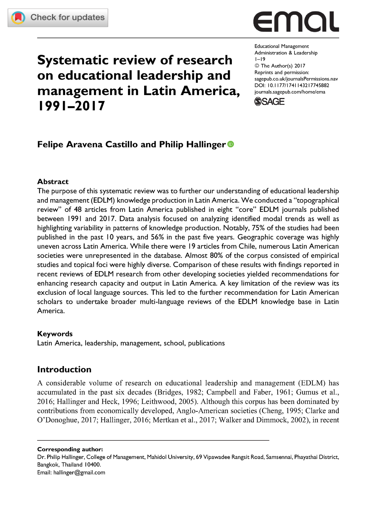 systematic review of research on educational leadership and management in muslim societies