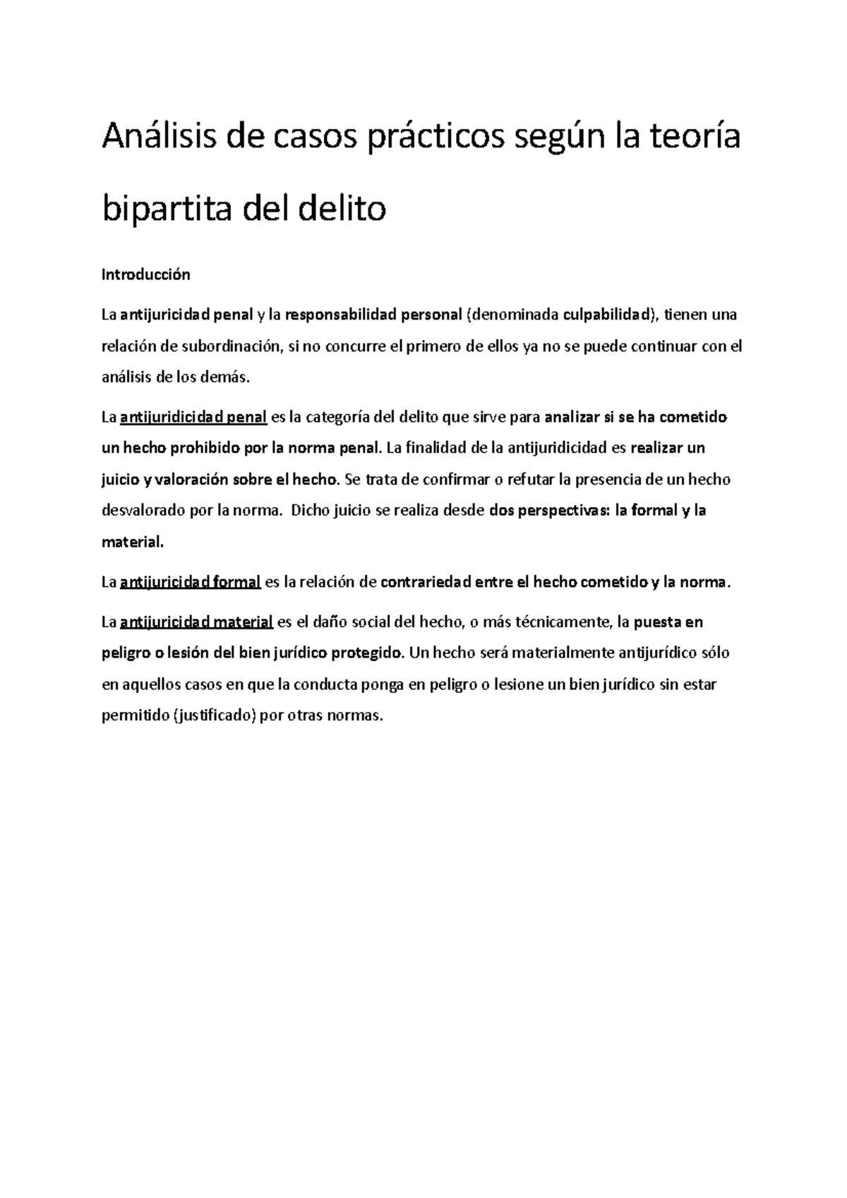 Análisis De Casos Prácticos Según La Teoría Bipartita Del Delito Análisis De Casos Prácticos 2345