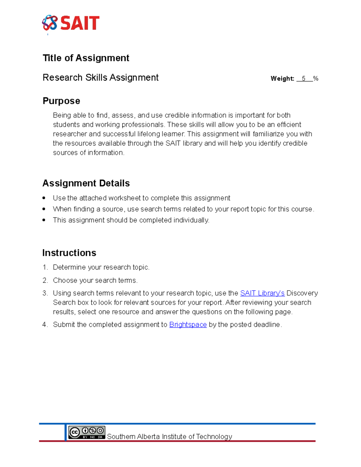 Research Skills Assignment Template 2018 - Title of Assignment Research ...