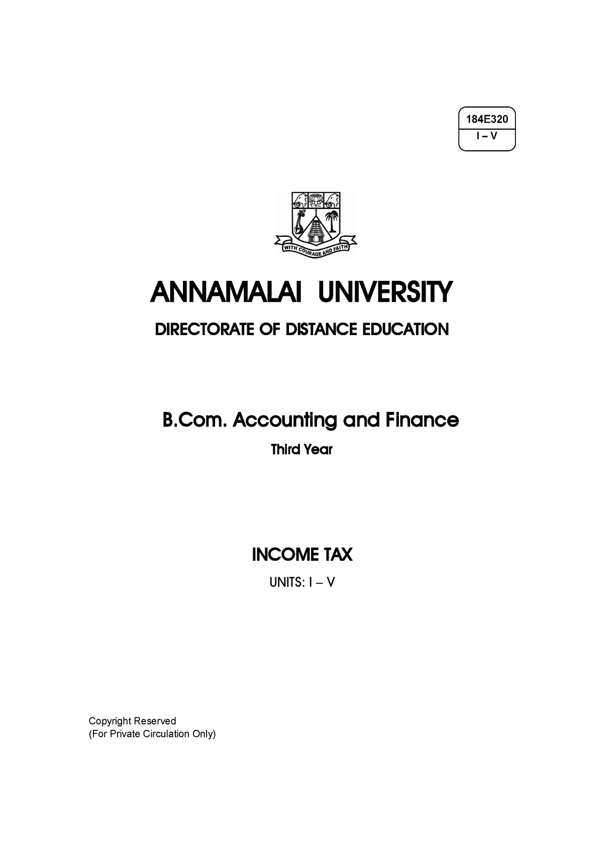 Income TAX - B. Com Accounting And Finance Final Year Incom Tax Text ...