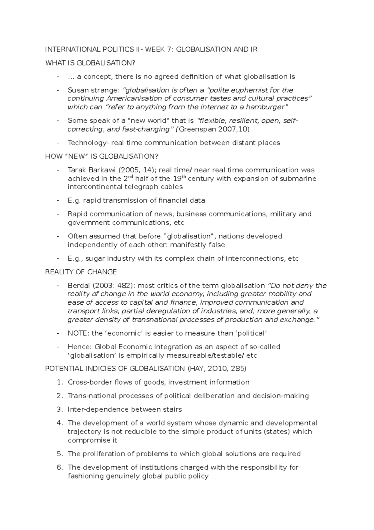 WEEK 7 Globalisation AND IR - INTERNATIONAL POLITICS II- WEEK 7 ...
