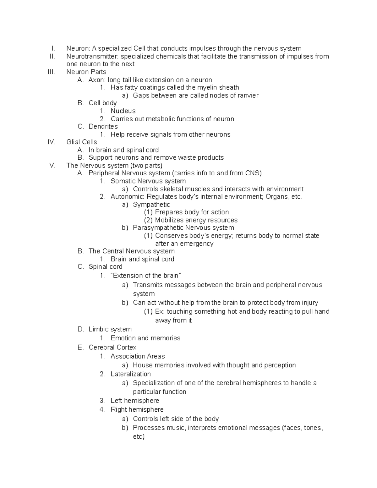 Chapter 2 Notes - I. Neuron: A specialized Cell that conducts impulses ...