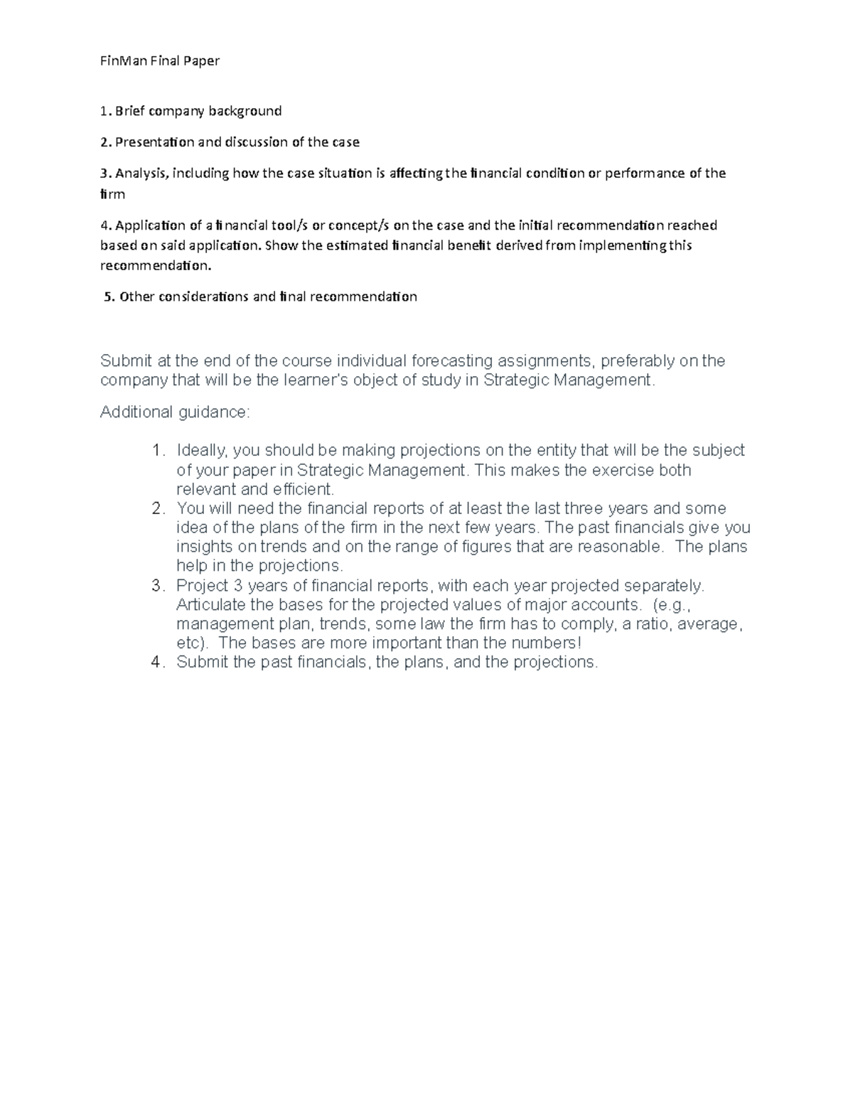 Fin Man - Final Paper - Grade: 3 - FinMan Final Paper Brief company ...