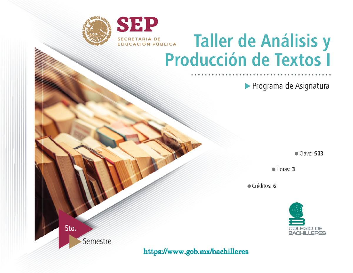 02 Taller Analisis Prod Textos I 5to Programa De Asignatura Taller De Análisis Y Producción 3252