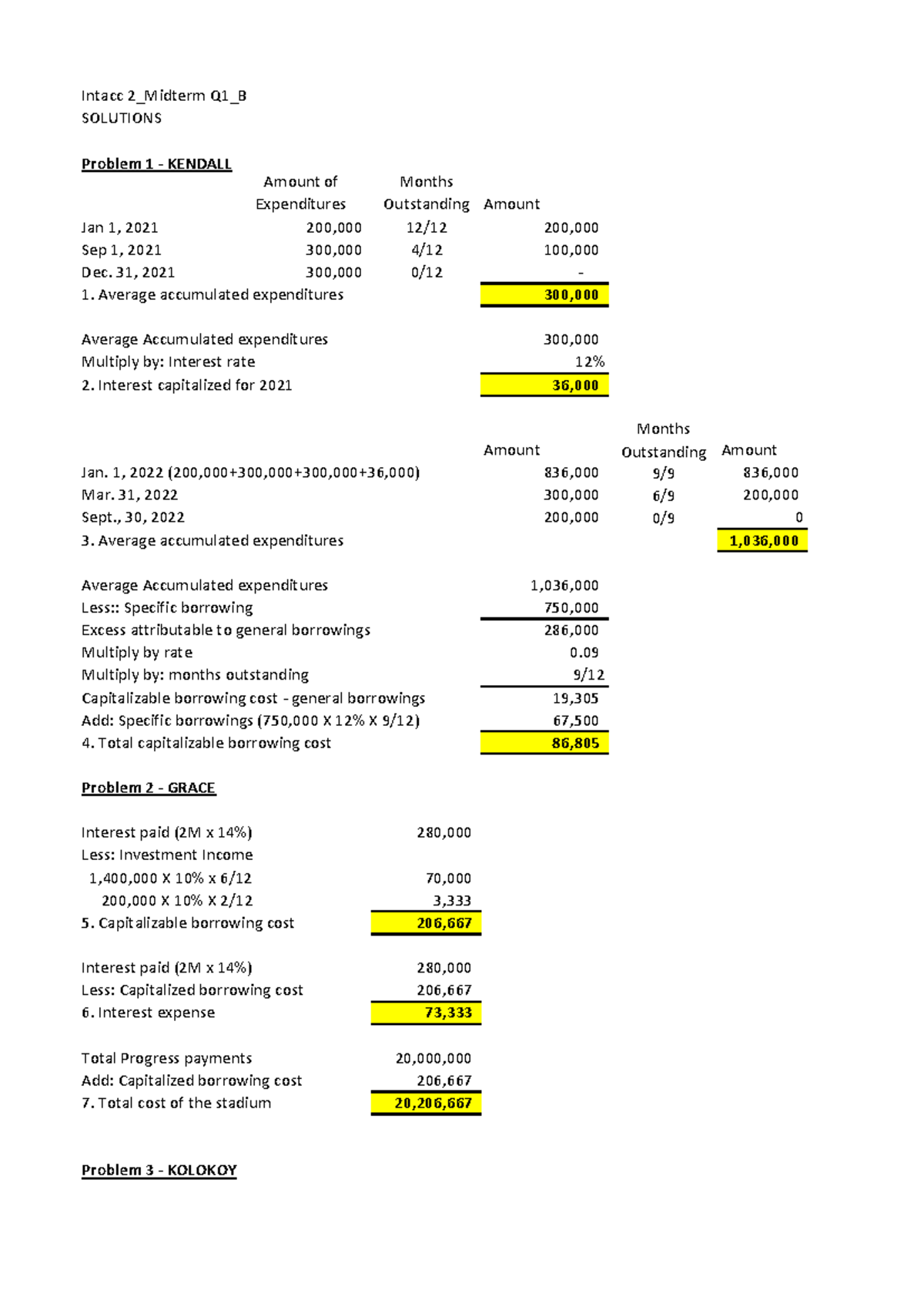 Intacc 2 MQ1 solutions - Sol man - Intacc 2_Midterm Q1_B SOLUTIONS ...
