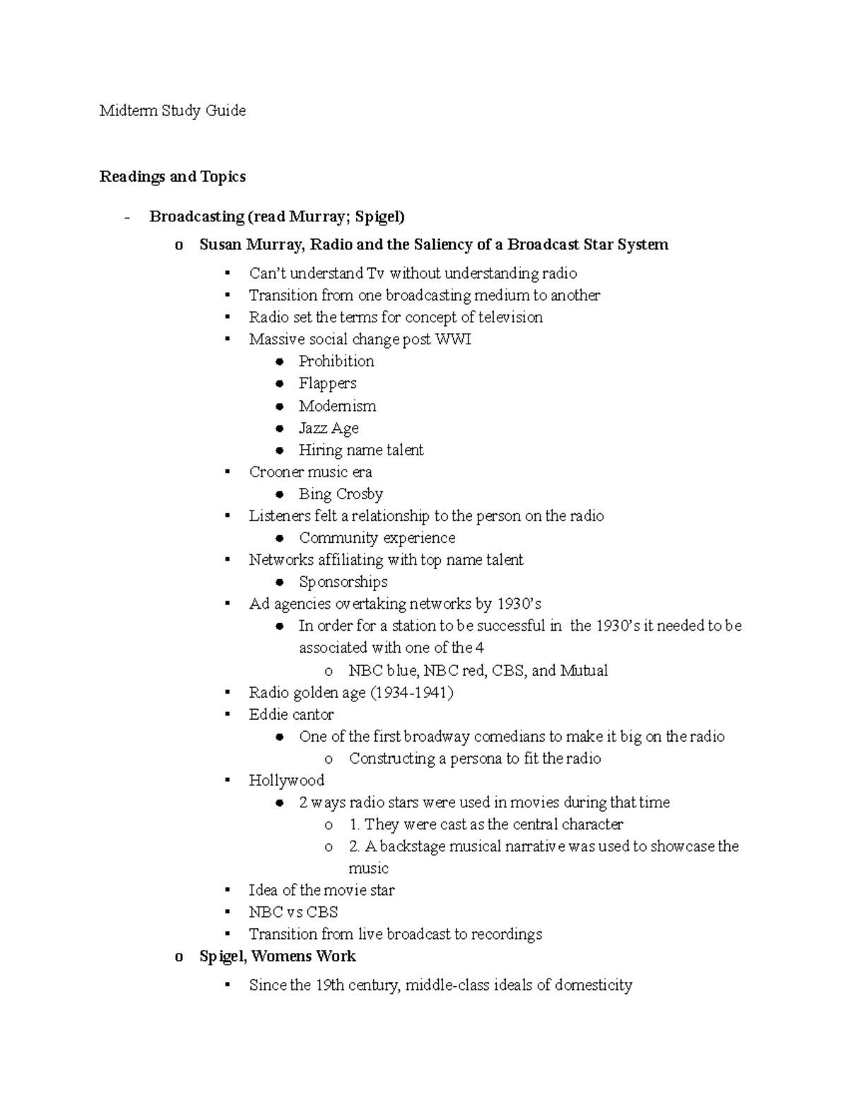 Midterm Study Guide - Midterm Study Guide Readings And Topics ...