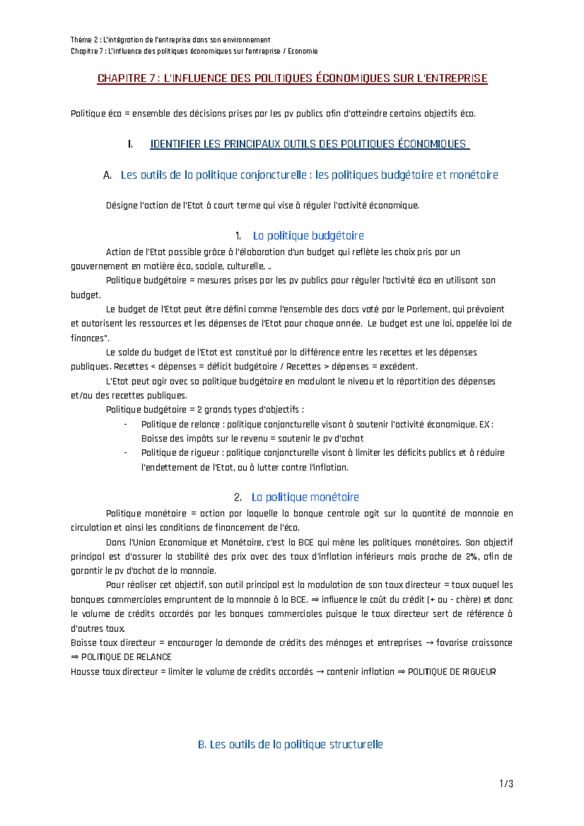 Chapitre 7 L’ Influence DES Politiques Économiques SUR L’ Entreprise ...