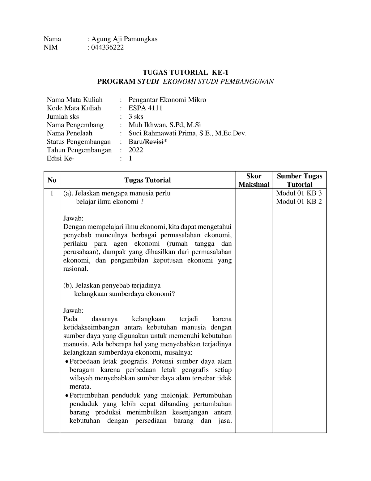 Tugas 1 Pengantar Ekonomi Mikro - Nama : Agung Aji Pamungkas NIM ...