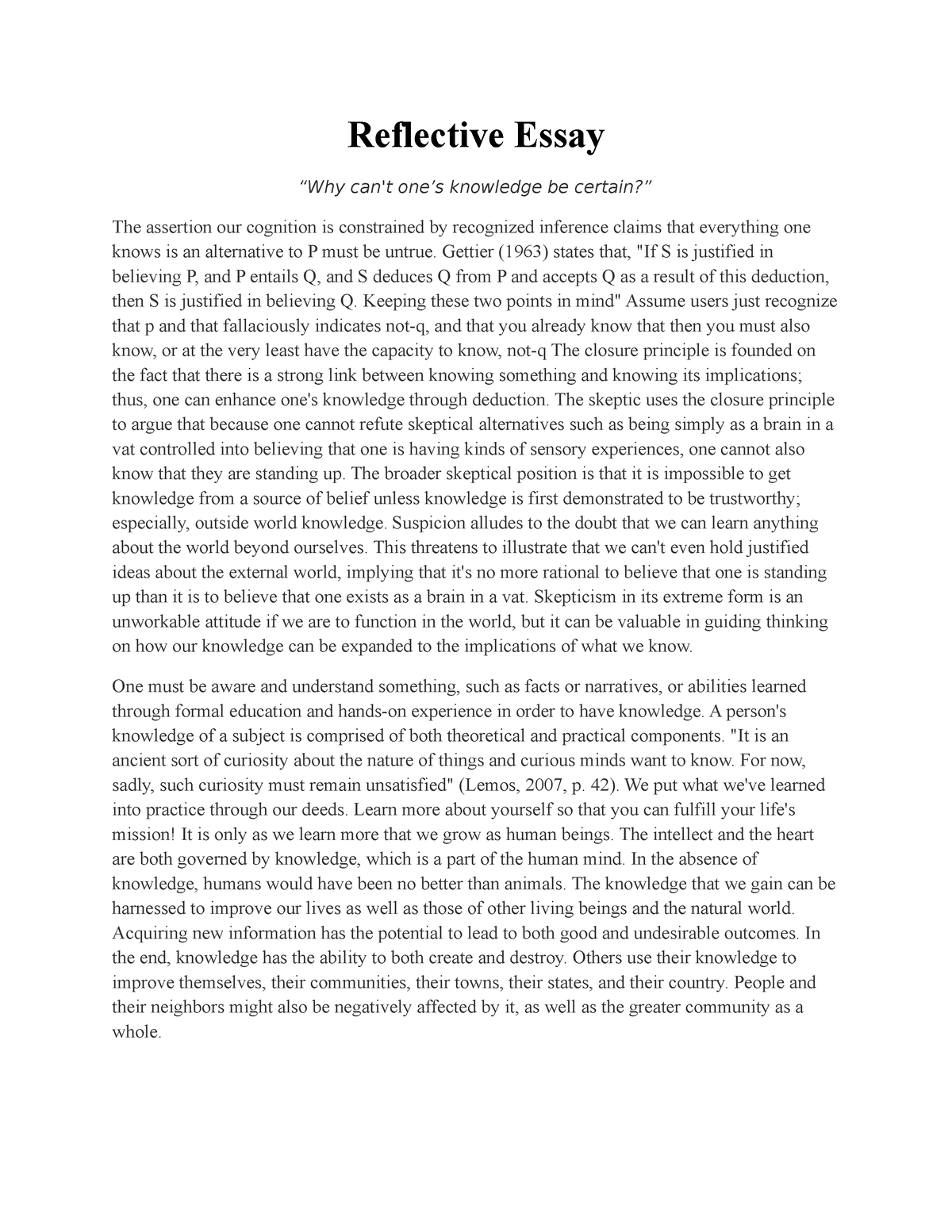 reflective essay about expository