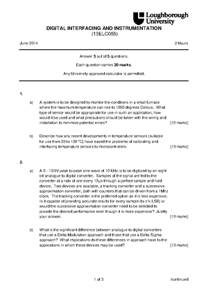 Digital Interfacing and Instrumentation Exam questions - DIGITAL ...