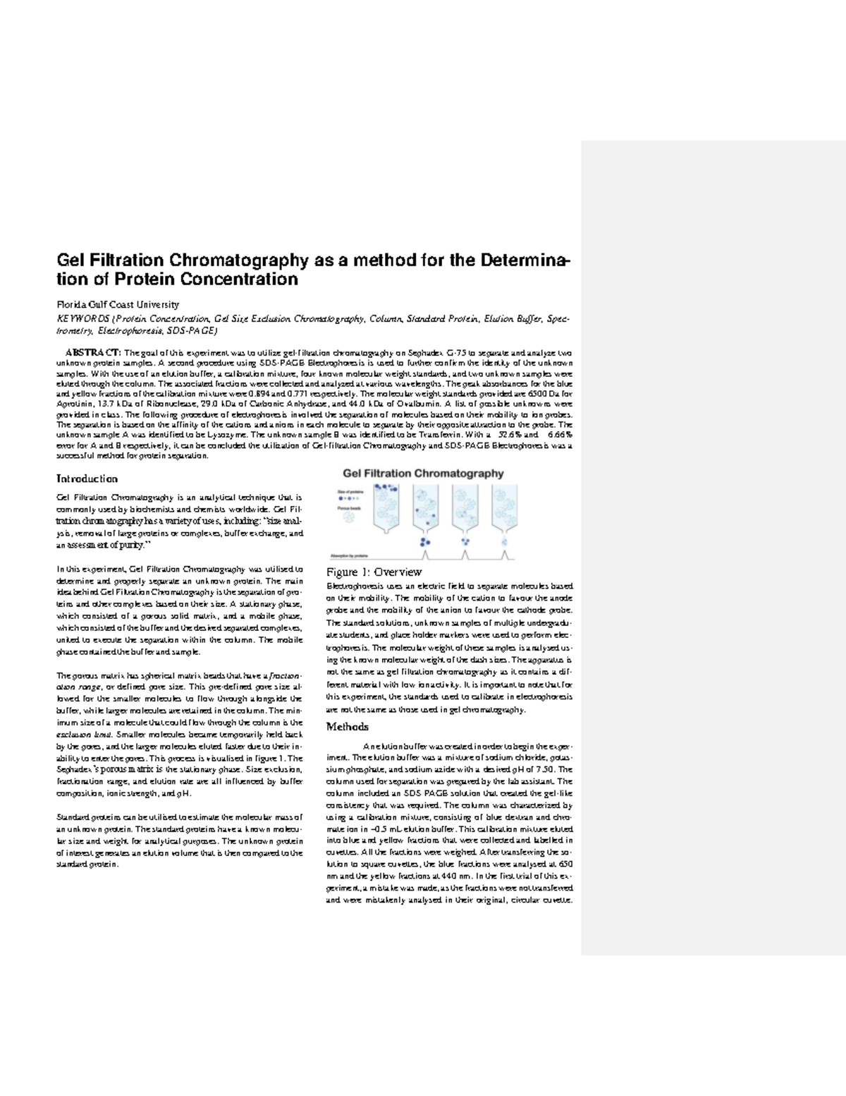 Lab 3 analytical biochemistry Gel Filtration Chromatography as a