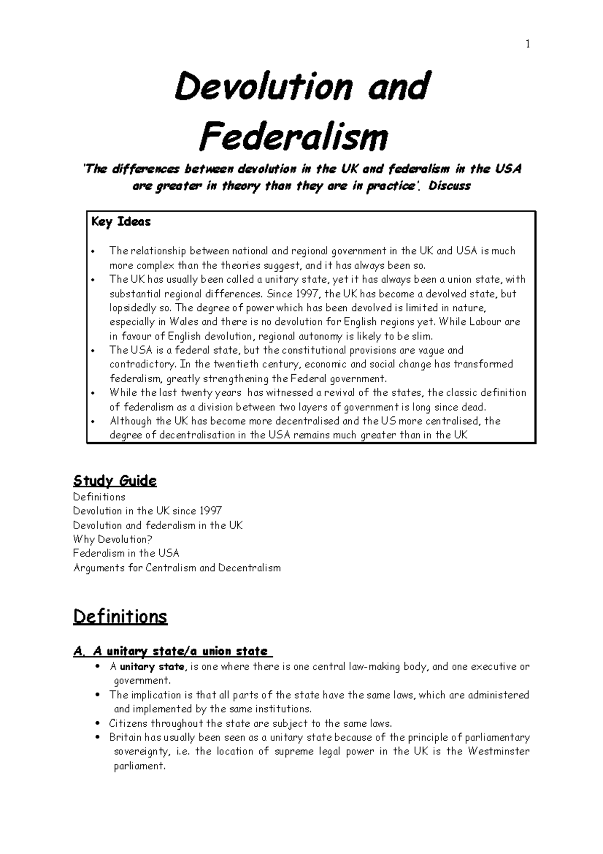 federalism vs devolution a level politics essay