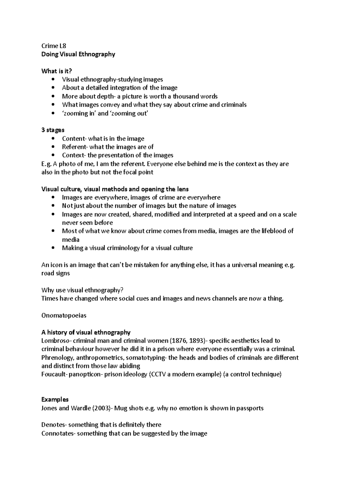 Lecture 8- Doing Visual Ethnography - Crime L Doing Visual Ethnography ...