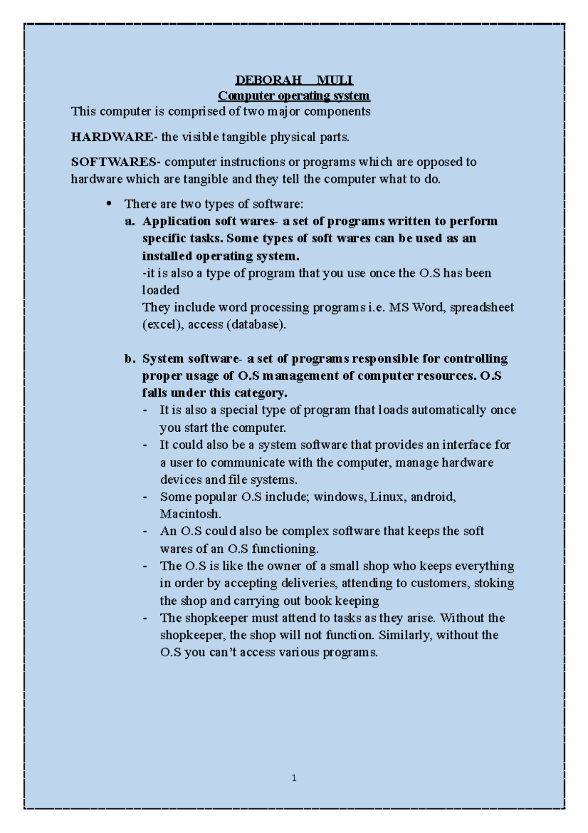 Computer operating system Notes - DEBORAH MULI Computer operating ...