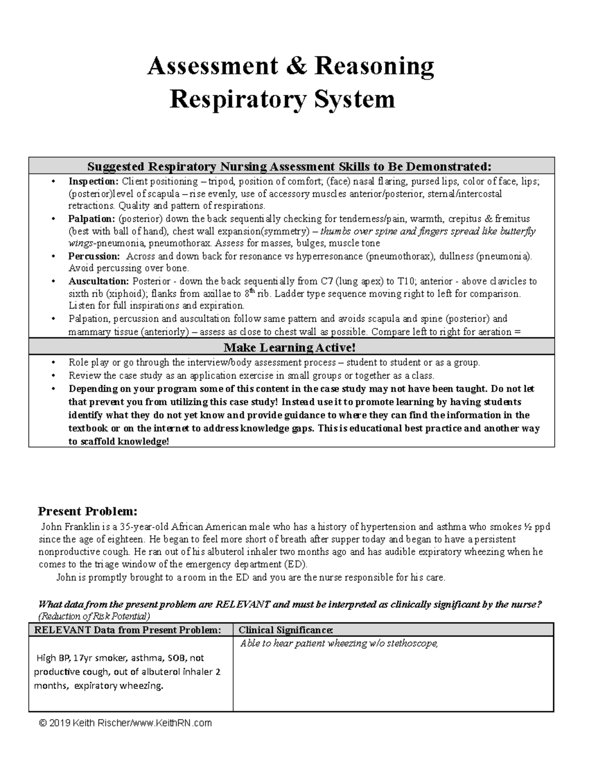 Student- Respiratory Assessment and Reasoning 1 - Assessment ...