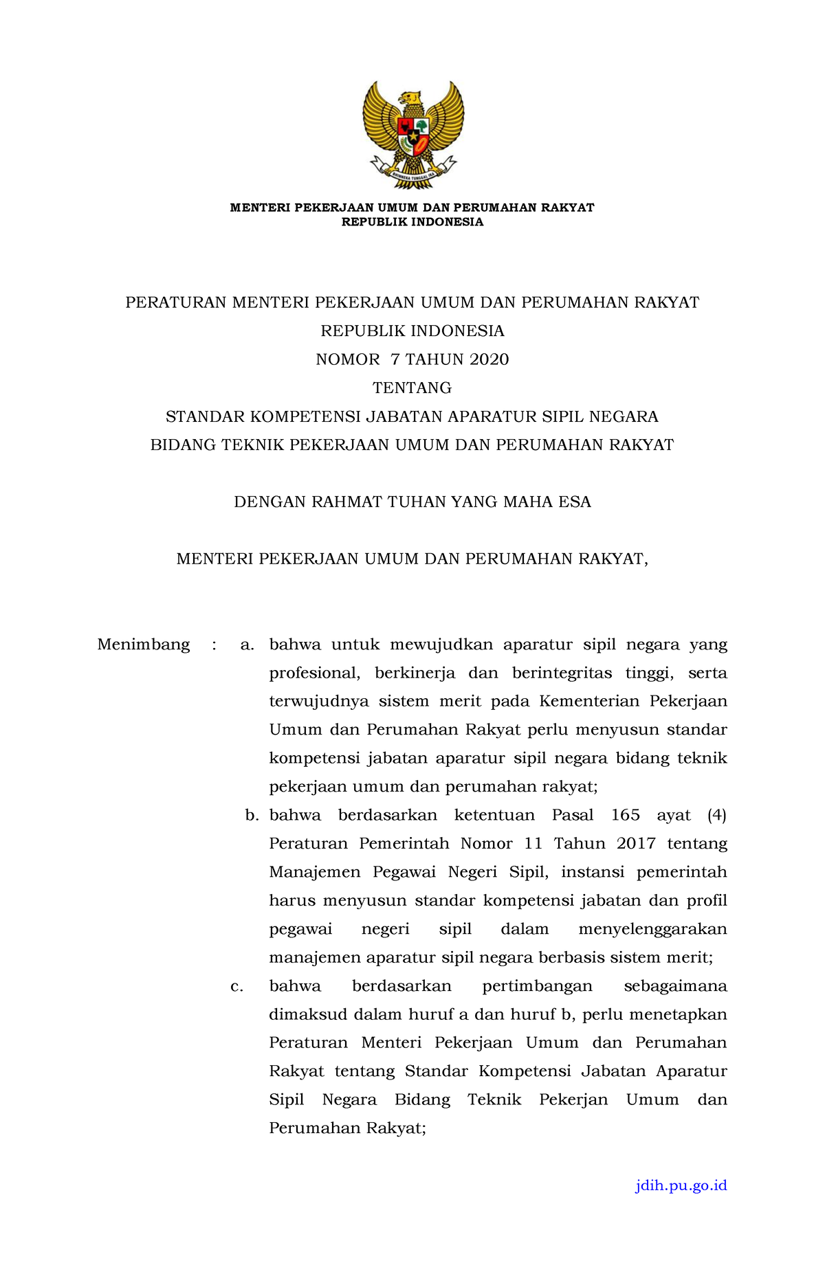 Permen PUPR 7 Tahun 2020 - MENTERI PEKERJAAN UMUM DAN PERUMAHAN ...