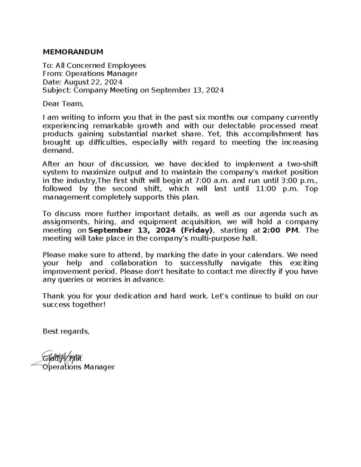 Memorandum - MEMORANDOM ACTIVITY - MEMORANDUM To: All Concerned ...