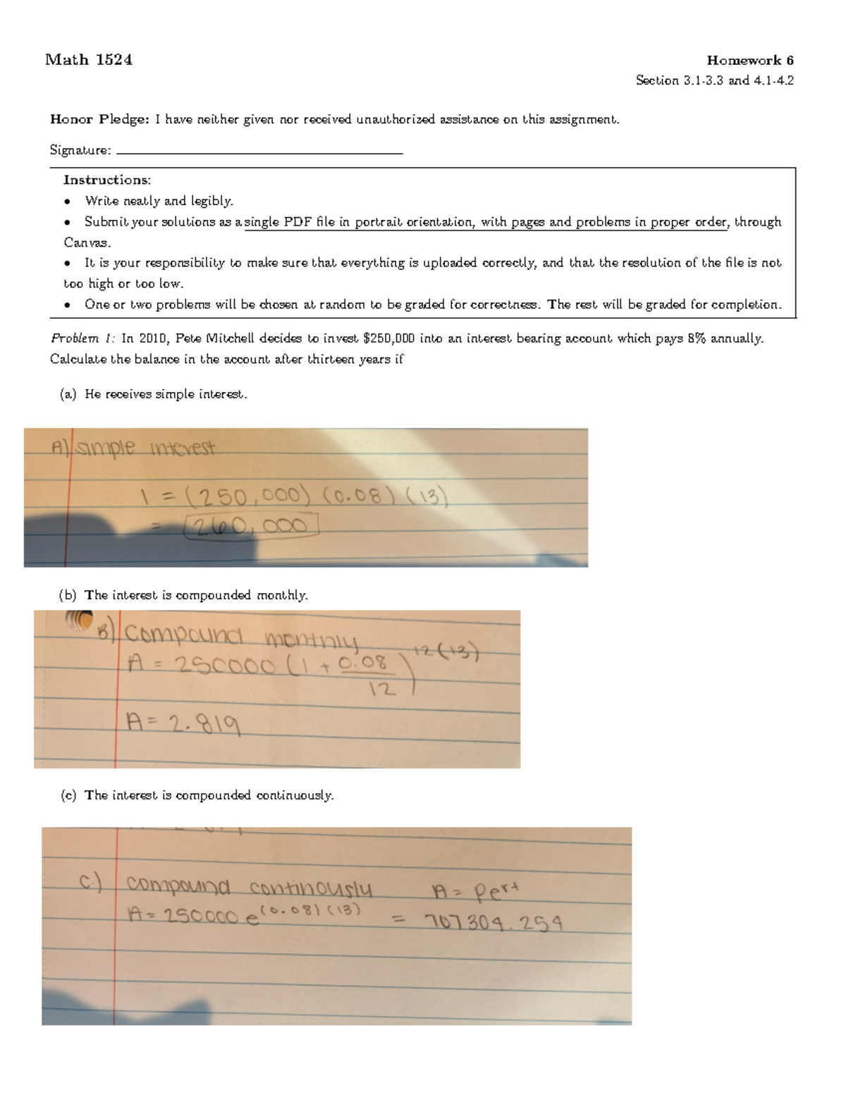 Week+6+-+Written+HW - Week 6 Written Homework - Math 1524 Homework 6 ...
