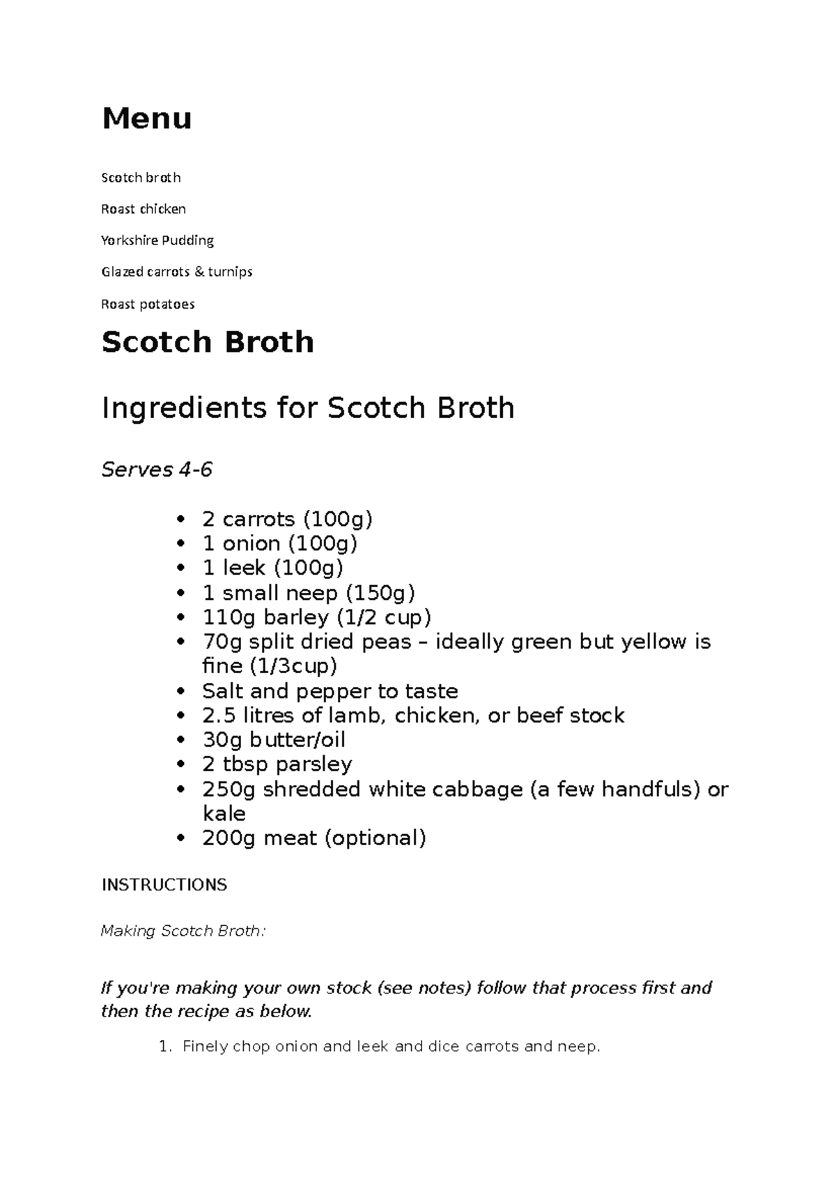HHA menu1 UK Notes Menu Scotch broth Roast chicken Yorkshire