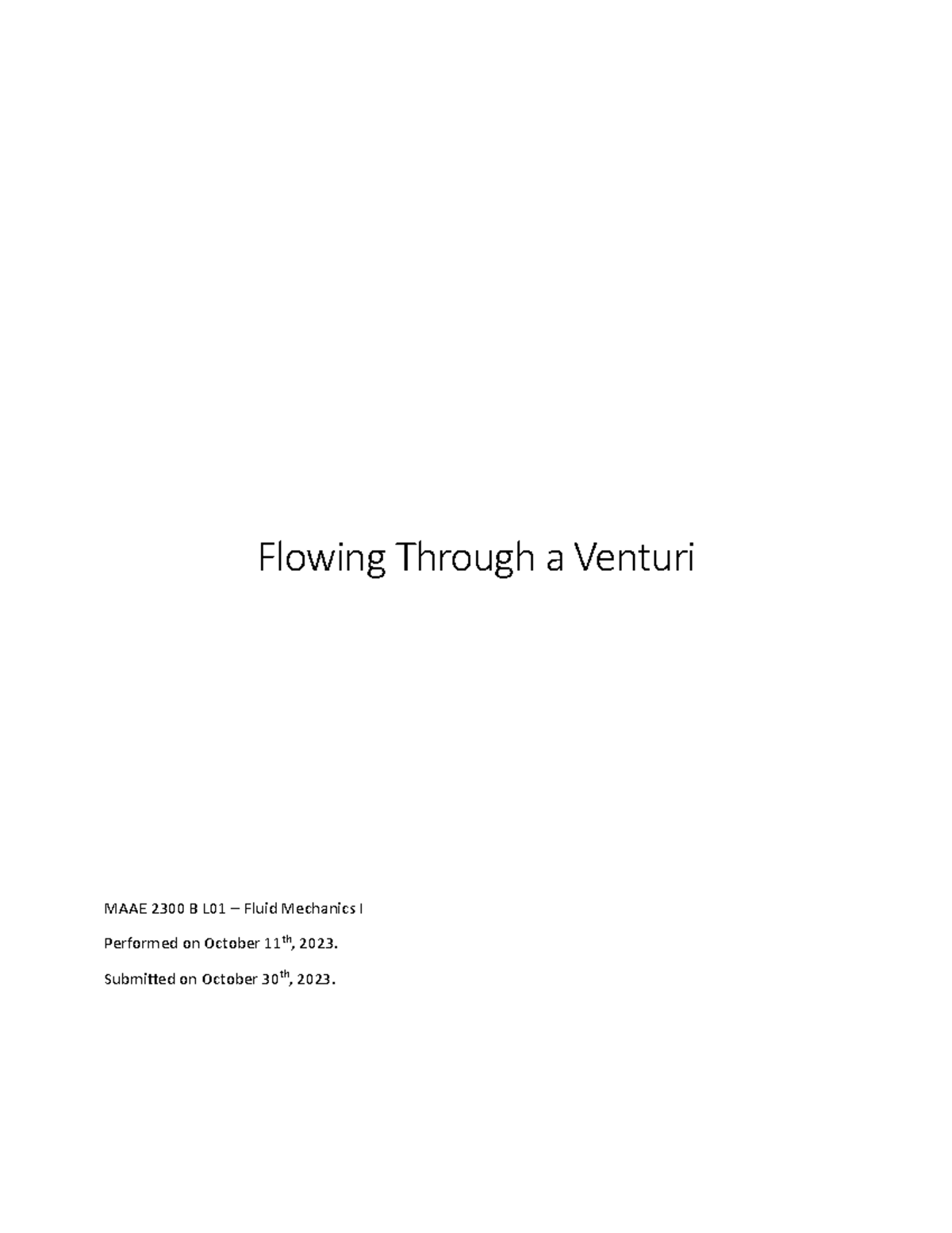 MAAE 2300 B L1 Venturi Lab Report Flowing Through a Venturi MAAE