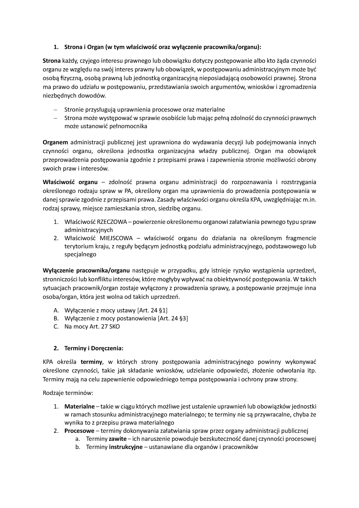 Postępowanie Administracyjne Kolokwium - Strona I Organ (w Tym ...