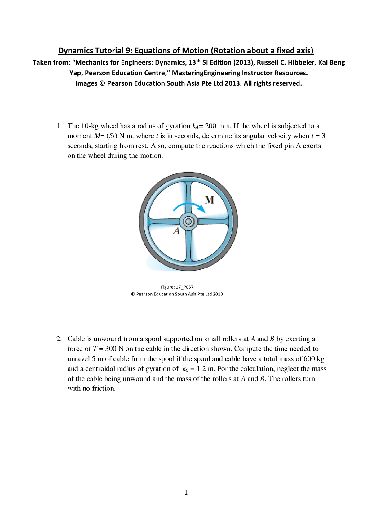 Equations Of Motion (Rotation About A Fixed Axis) - Hibbeler, Kai Beng ...