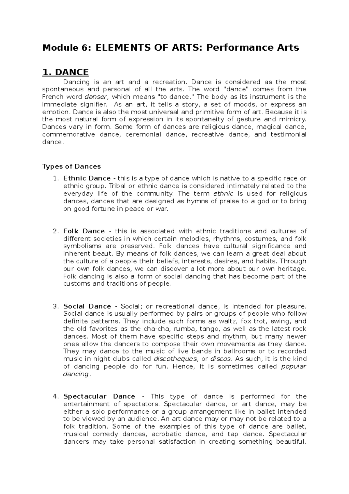 ART APP Module 6 This works will help you about art Module 6 ELEMENTS OF ARTS Performance