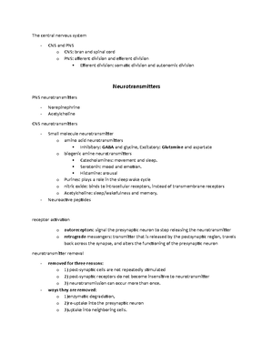 Phar 642-06 Neuropharmacology - Neurotransmitters - The Nervous Sys 