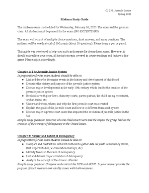 Final Study Guide - CJ 250: Juvenile Justice Exam Information- Please ...