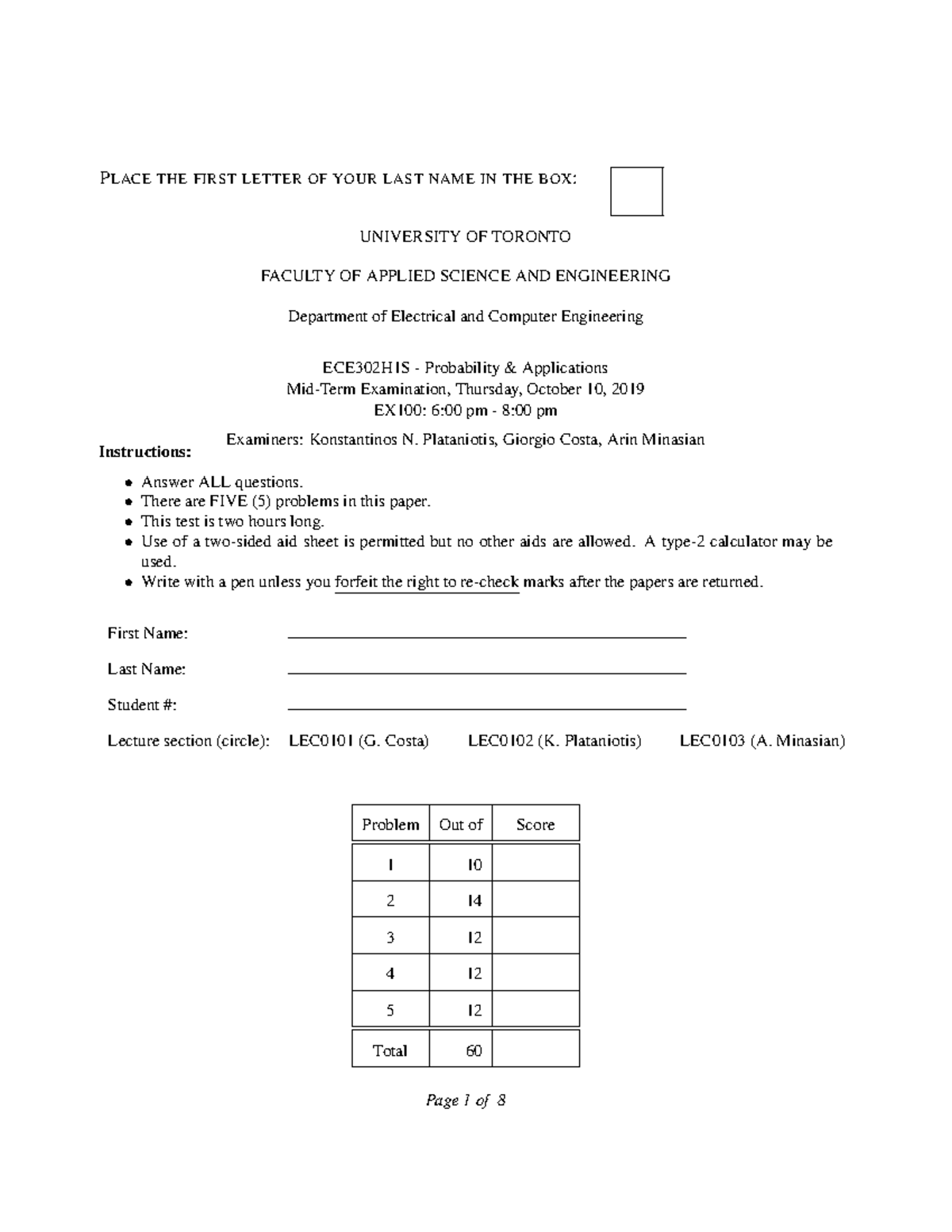 Ece302 H1 20209 631601942155 Ece302-2019 F-midterm Solutions - Place 